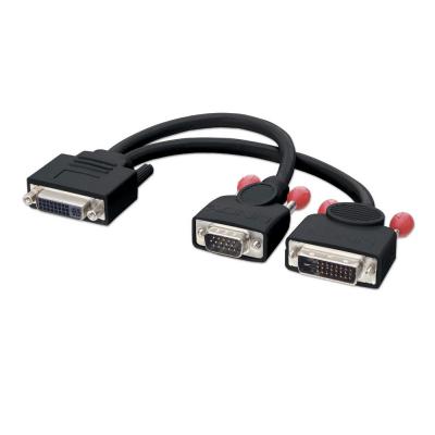 DVI-I Dual Link Female to DVI-D Male + VGA Male Monitor Splitter Cable - Black